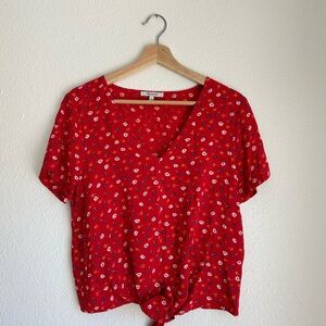 Madewell Red Floral V-Neck Blouse